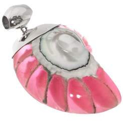 925 Silver Hot Pink Open Nautilus Shell Sterling Pendant, 2 3/4"