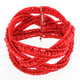 Coral Red Beads Braided Memory Wire Cuff Bracelet