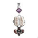 925 Silver Amethyst Red Garnet Biwa Pearl Pendant, 2 3/16"
