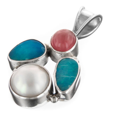 925 Silver Australian Opal Tourmaline White Mabe Pearl Sterling Pendant, 1"