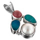 925 Silver Australian Opal Tourmaline White Mabe Pearl Sterling Pendant, 1"