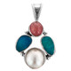 925 Silver Australian Opal Tourmaline White Mabe Pearl Sterling Pendant, 1"