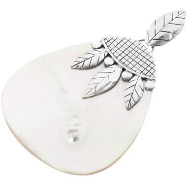 Blistered White Mother Of Pearl Oyster Shell 925 Sterling Silver Pendant, 2"