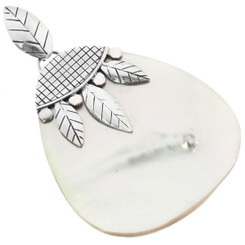 Blistered White Mother Of Pearl Oyster Shell 925 Sterling Silver Pendant, 2"