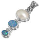 925 Silver White Mabe Pearl Australian Opal Doublets Pendant, 1 7/8"