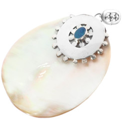 925 Silver Exquisite Mother Of Pearl Shell Genuine Opal Pendant, 2 5/16"