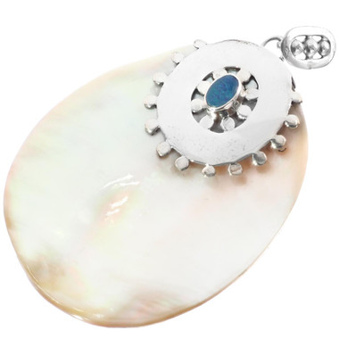 925 Silver Exquisite Mother Of Pearl Shell Genuine Opal Pendant, 2 5/16"