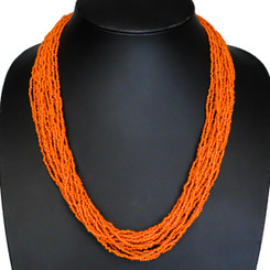 Handmade 20 Strands Earthy Orange Glass Seed Beads Necklace, 25"