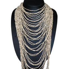 Opulent 40 Strand Khaki Beige Bead Layered Necklace, 22"