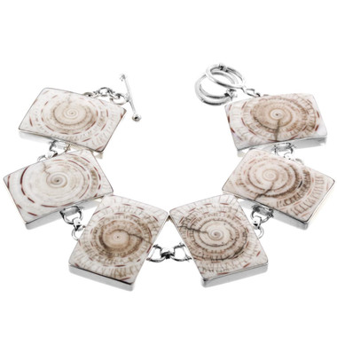 925 Silver Sale Handmade Rectangle Cone Shell Sterling Bracelet, 7"-8"