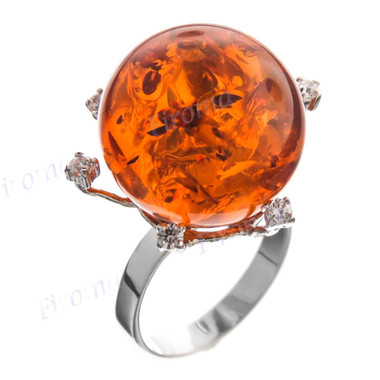 925 Silver Cz Amber us 7 Ring