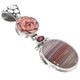 925 Silver Agate Red Garnet Mother Of Pearl Shell Flower Sterling Pendant, 3"