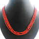4 Strand Coral Red Seed Beads Long Necklace, 23"