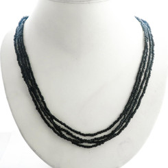 4 Strand Black Glass Seed Beads Long Necklace, 23"