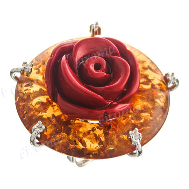 925 Silver Amber Cz us 7 Red Ring