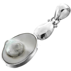 925 Sterling Silver Blister Pearl Sterling Pendant, 1 9/16"