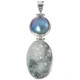 Agate Druzy Drusy Mabe Pearl Sterling Silver Pendant, 2 5/16"