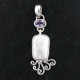 925 Silver Sale Biwa Freshwater Stick Pearl Amethyst Sterling Pendant, ! 1 9/16"