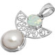 925 Silver Australian Natural Opal White Mabe Pearl Sterling Pendant, 1 1/2"
