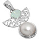 925 Silver Australian Natural Opal White Mabe Pearl Sterling Pendant, 1 1/2"