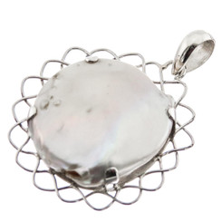 925 Silver Baroque Biwa Freshwater Pearl Sterling Pendant, 1 3/4"