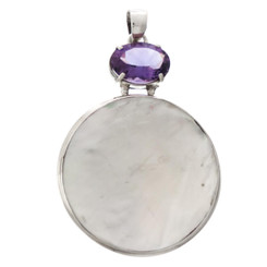 925 Silver Blister Pearl Amethyst Sterling Pendant, 2 5/16"