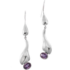 925 Silver Designer Amethyst Sterling Earrings, 1 7/8"