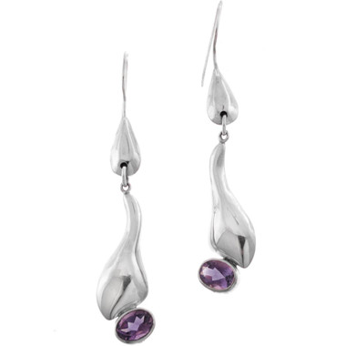 925 Silver Designer Amethyst Sterling Earrings, 1 7/8"