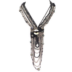 Long Handmade Mother Of Pearl Black Gunmetal Gray Glass Seed Beads Necklace