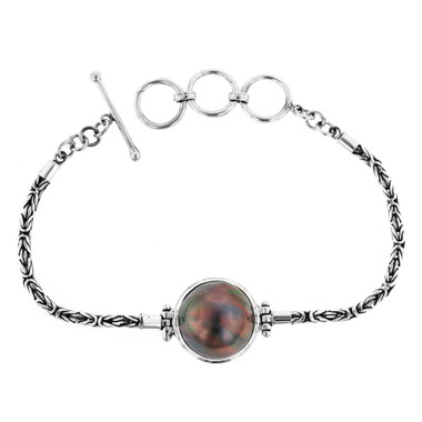 925 Silver Lavish Cultured Blue Mabe Half Pearl Sterling Bracelet