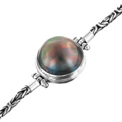 925 Silver Lavish Cultured Blue Mabe Half Pearl Sterling Bracelet
