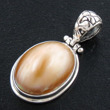 925 Silver Gold Mabe Pearl Sterling Pendant, 1 3/16"