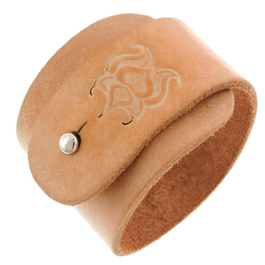 Beige Tan Handmade Bali Scroll Genuine Leather Cuff Bracelet, 7"