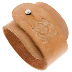 Beige Tan Handmade Bali Scroll Genuine Leather Cuff Bracelet, 7"