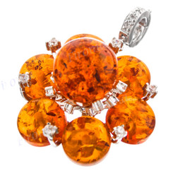 1 3/4" 925 Silver Simulated Amber Cubic Zirconia Pendant