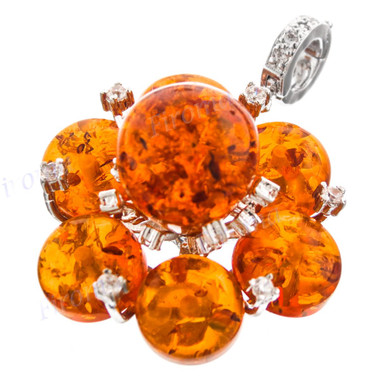 1 3/4" 925 Silver Simulated Amber Cubic Zirconia Pendant