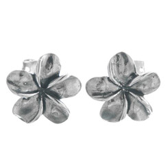 925 Silver Bali Handmade Plumeria Flower Sterling Post Earrings, 9/16"