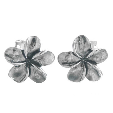 925 Silver Bali Handmade Plumeria Flower Sterling Post Earrings, 9/16"