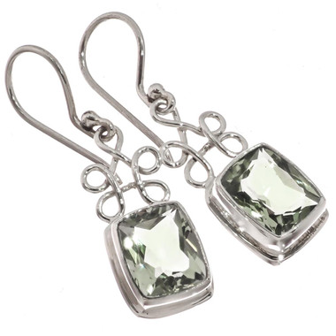 925 Silver Emerald Cut Green Amethyst Prasolite Sterling Earrings, 1"