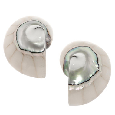 Nautilus Shell White Focal Bead Matched Pair Cab Cabochon, 1 1/4"