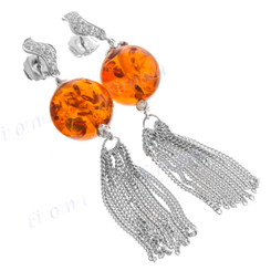 3 1/8" 925 Silver Baltic Amber Cz Post Earrings