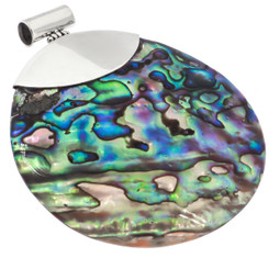 925 Silver Round Paua Abalone Shell Sterling Pendant, 2 3/4"