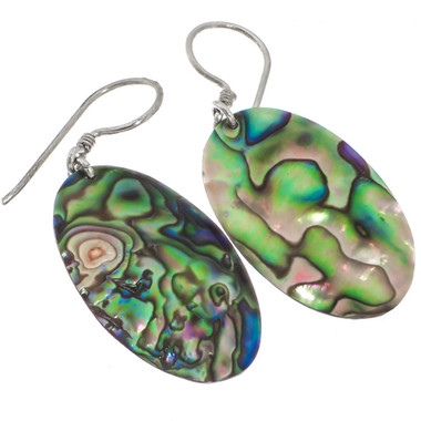 925 Silver Oval New Zealand Paua Abalone Shell Earrings, 1 1/4"