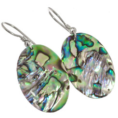 925 Silver Oval New Zealand Paua Abalone Shell Earrings, 1 1/4"