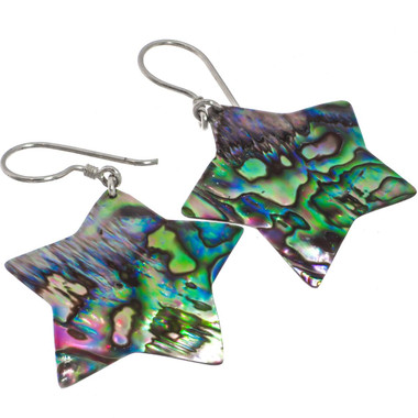 925 Silver Star New Zealand Paua Abalone Shell Sterling Earrings, 1 3/16"