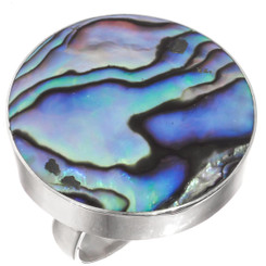 925 Silver Colorful Paua Abalone Shell Sterling Adj Sz 7 Ring, 1"