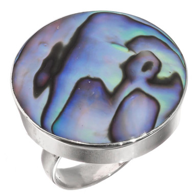 925 Silver Colorful Paua Abalone Shell Sterling Adj Sz 7 Ring, 1"