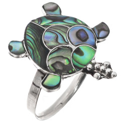 925 Silver Turtle Paua Abalone Shell Sterling Ring, Adjustable 6-9