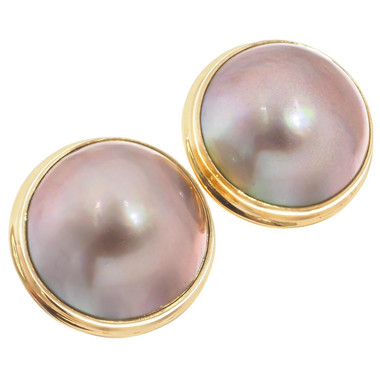 925 Silver Big 18mm Mauve Mabe Pearl Vermeil Gold Plated Clip-On Earrings 13/16"