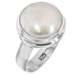 925 Silver White Lusterous Freshwater Coin Cultured Pearl Sterling Ring, 1/2"